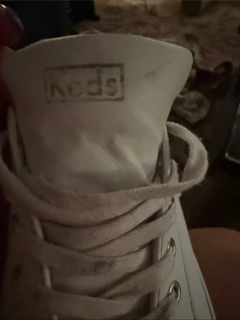 Keds Women's Cream-White Leather Sneakers with Gold Eyelets